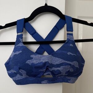 Bombshell Sportswear Blue Camo Crisscross Back Sports Bra